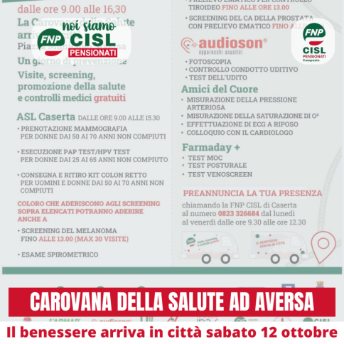 La Carovana della Salute fa tappa ad Aversa sabato 12 ottobre